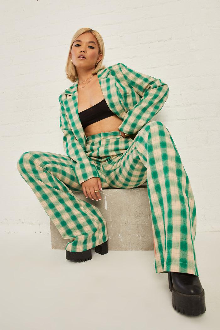 Daisy Street Daisy Street High Waisted Flared Trousers In Check Print