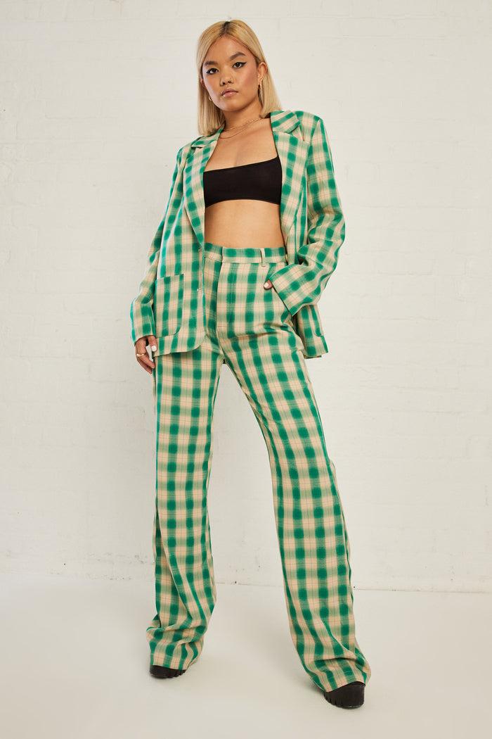 daisy street Daisy Street High Waisted Flared Trousers in Check Print
