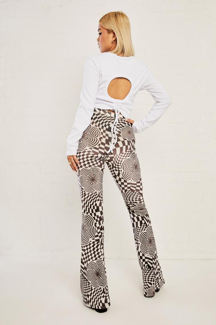 Daisy Street Daisy Street High Waisted Flared Trousers In Velvet Print