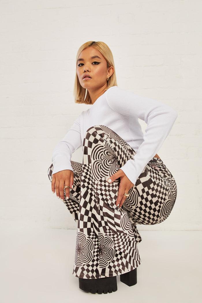 Daisy Street Daisy Street High Waisted Flared Trousers In Velvet Print