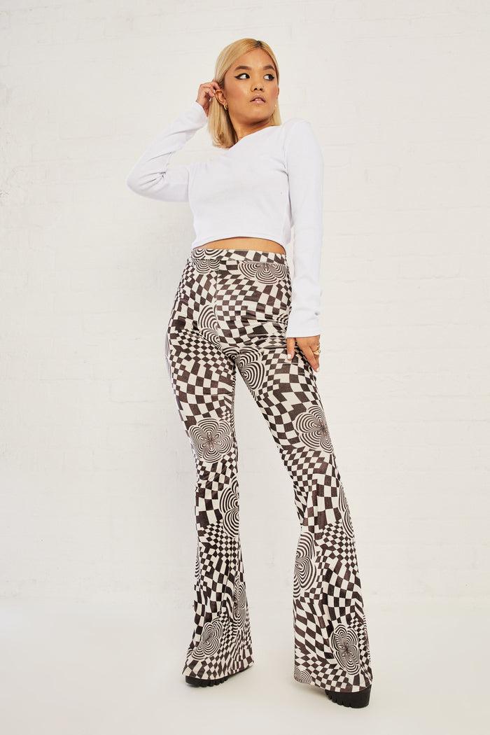 Daisy Street Daisy Street High Waisted Flared Trousers In Velvet Print