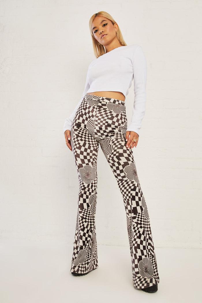 daisy street Daisy Street High Waisted Flared Trousers In Velvet Print