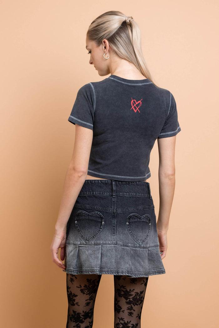 Daisy Street Daisy Street Hole Cherry Washed Baby Tee With Contrast Stitch