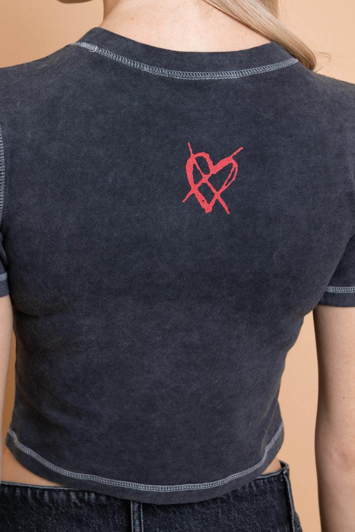 Daisy Street Daisy Street Hole Cherry Washed Baby Tee With Contrast Stitch