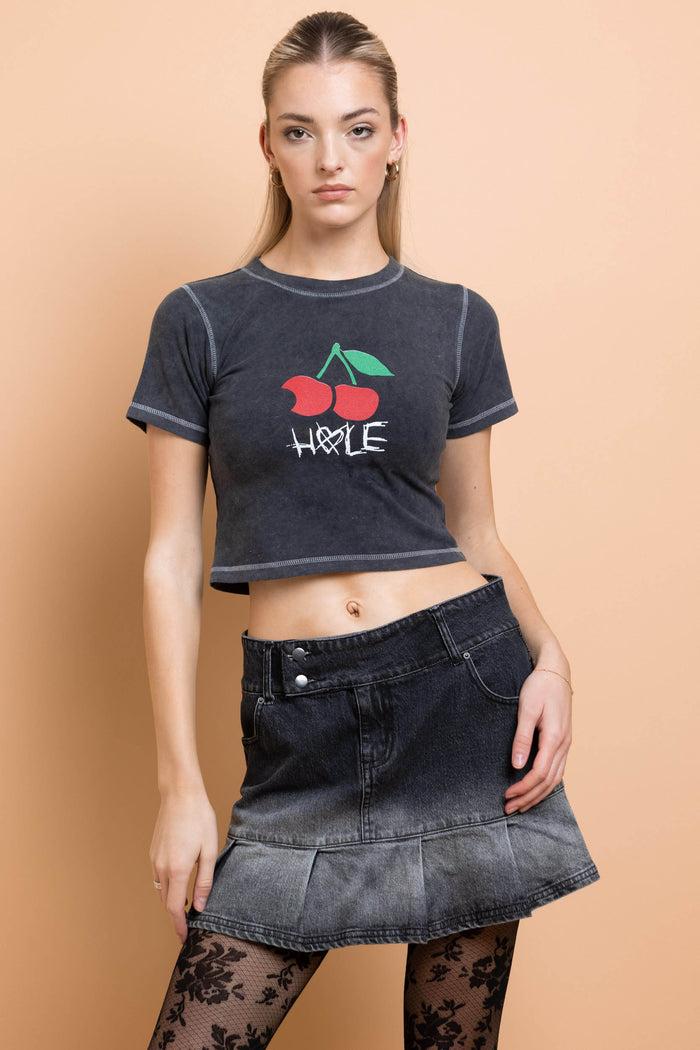 daisy street Daisy Street Hole Cherry Washed Baby Tee With Contrast Stitch