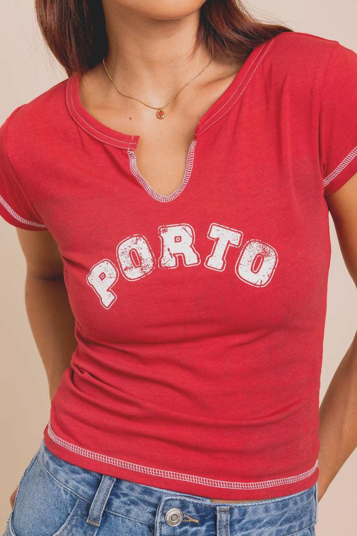 Daisy Street Daisy Street Jersey Notched Top With Porto Print