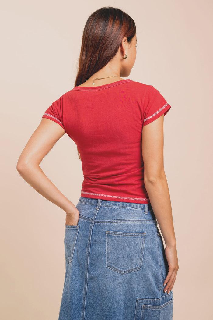 Daisy Street Daisy Street Jersey Notched Top With Porto Print