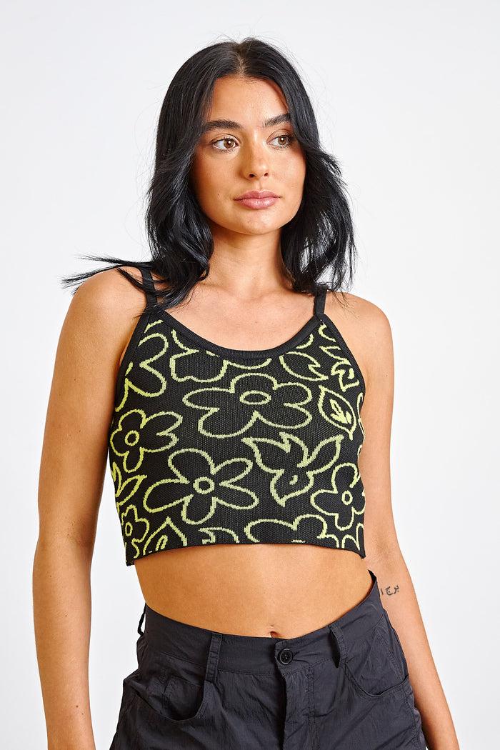 daisy street Daisy Street Knitted Cami Top In Scribble Floral