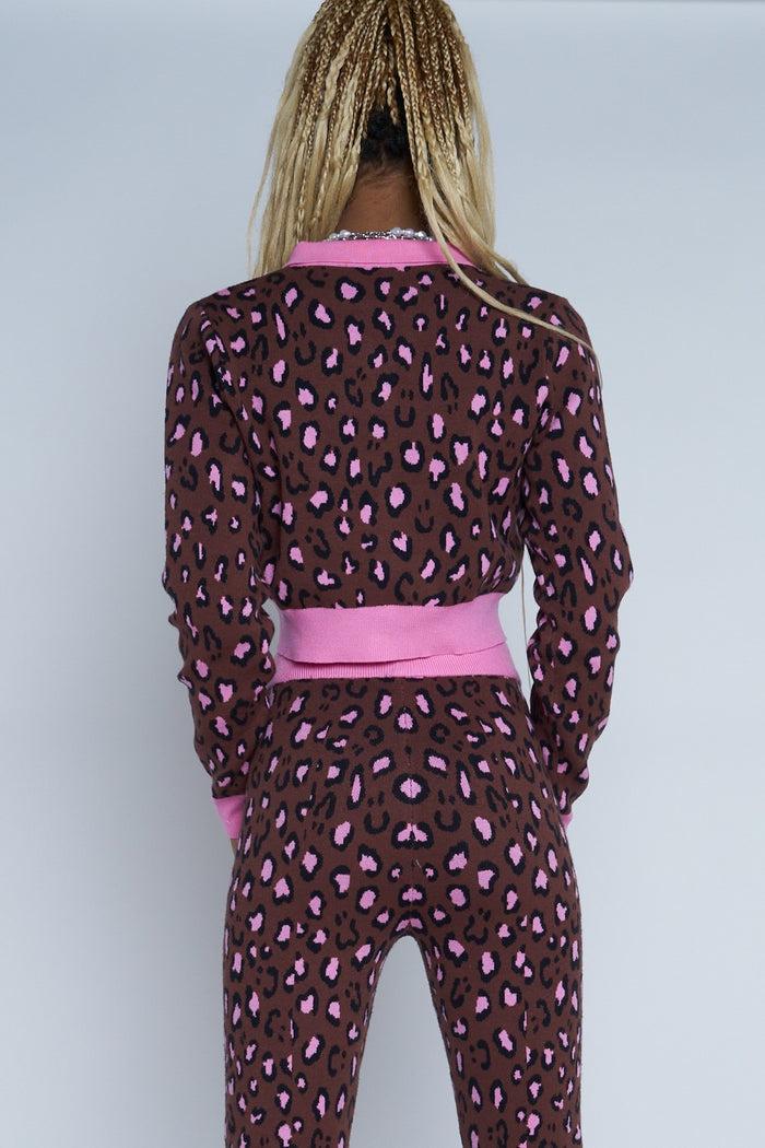 Daisy Street Daisy Street Knitted Leopard Print Button Front Cropped Cardigan