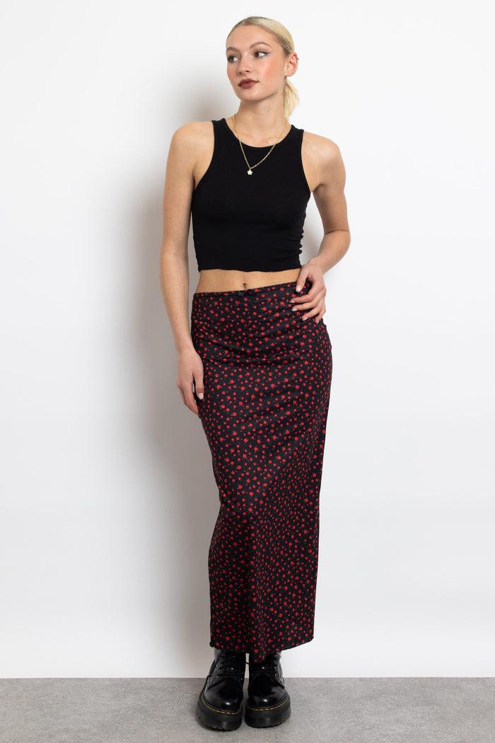 Daisy Street Daisy Street Knitted Midi Skirt In Ditsy Red Floral