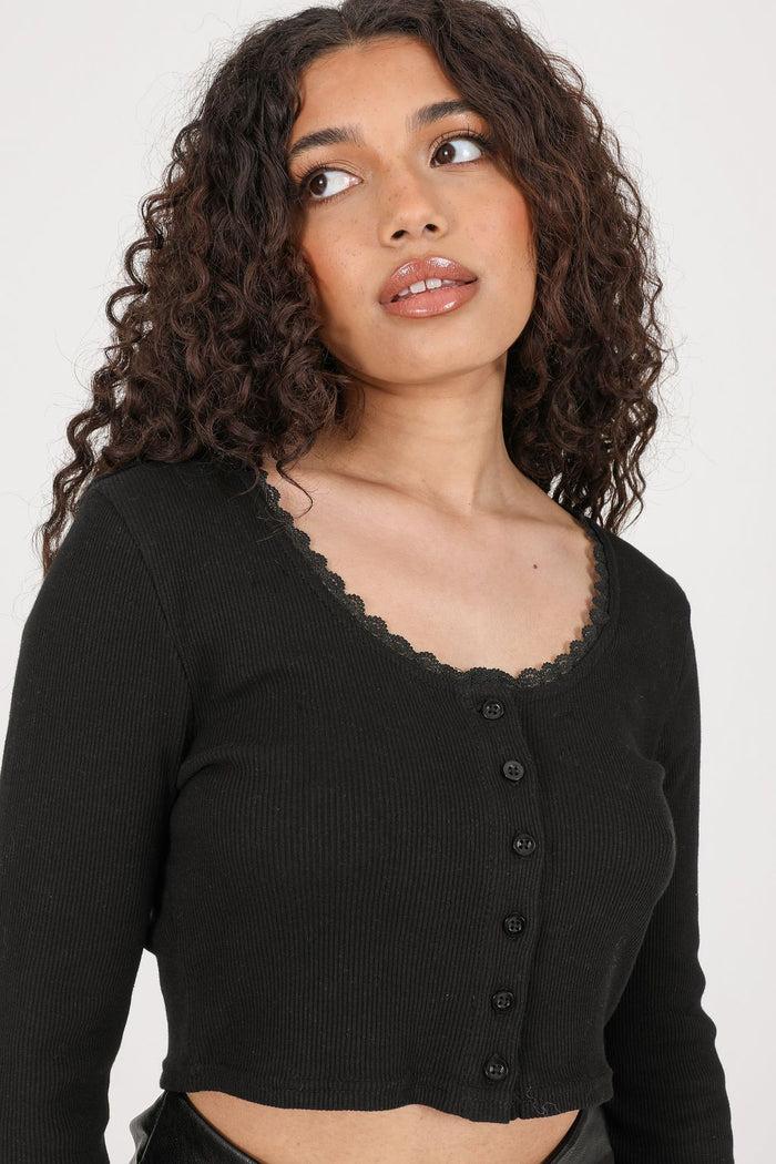 Daisy Street Daisy Street Lettuce Hem Ribbed Crop Top