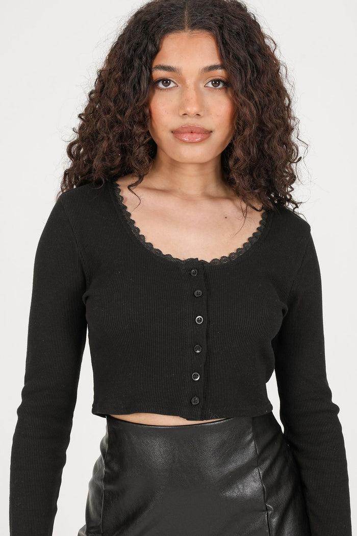 daisy street Daisy Street Lettuce Hem Ribbed Crop Top