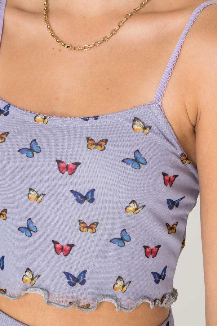 Daisy Street Daisy Street Lilac Mesh Cami Top In Butterfly Print