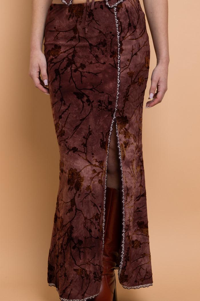 Daisy Street Daisy Street Mid Rise Devore Maxi Skirt With Lace Trim