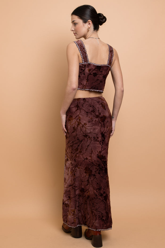 Daisy Street Daisy Street Mid Rise Devore Maxi Skirt With Lace Trim