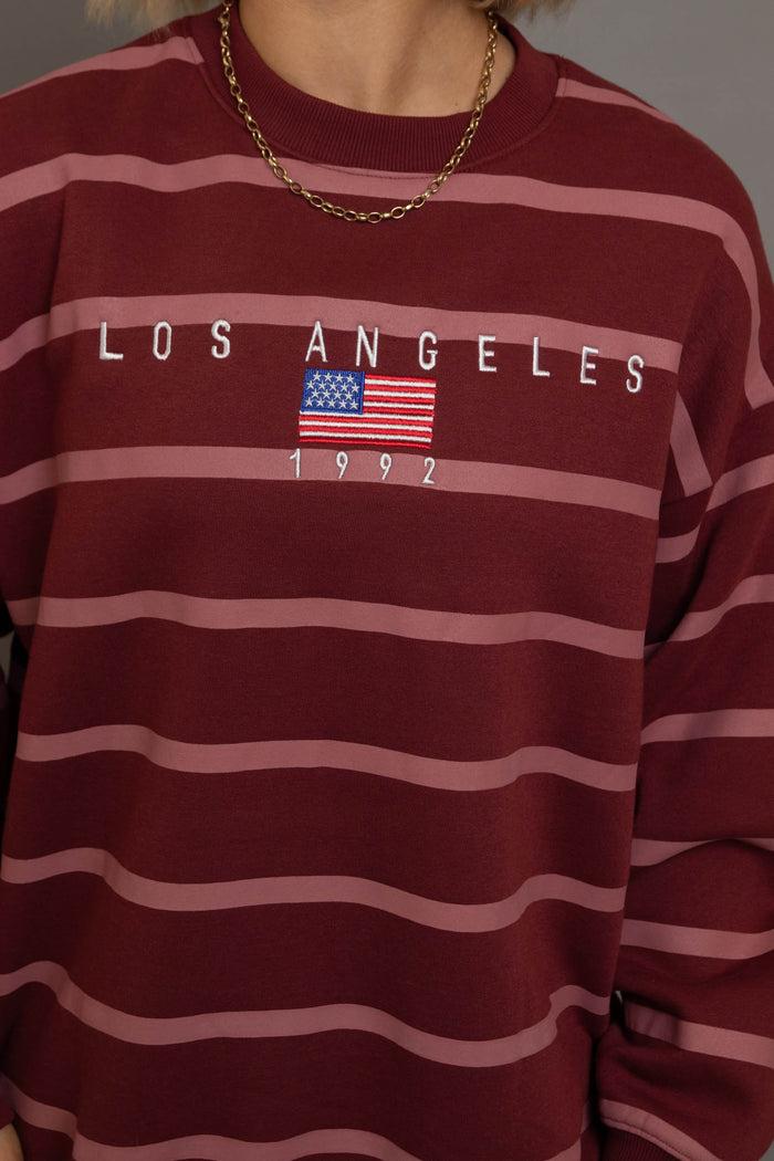 Daisy Street Daisy Street Multi Stripe LA Embroidery Sweatshirt