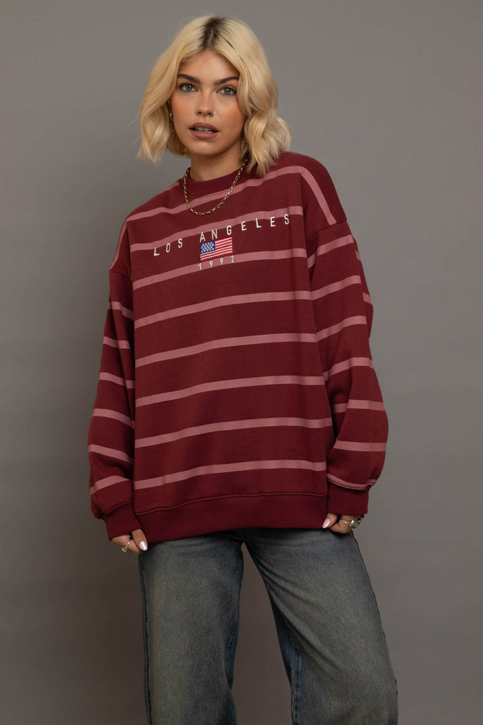 Daisy Street Daisy Street Multi Stripe LA Embroidery Sweatshirt