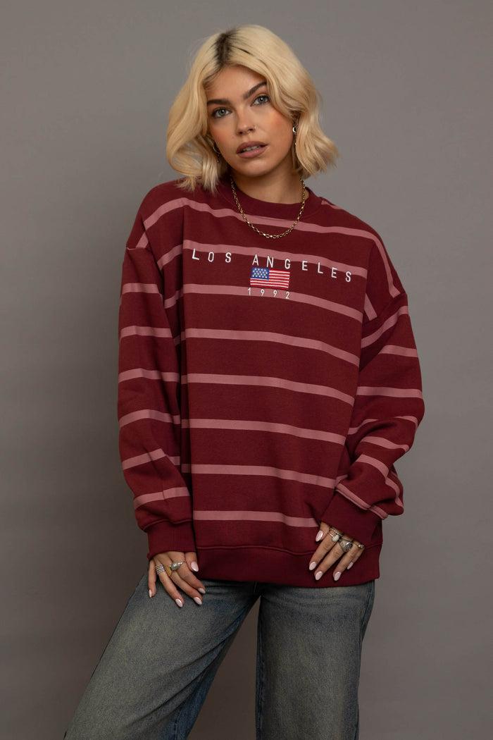 daisy street Daisy Street Multi Stripe LA Embroidery Sweatshirt