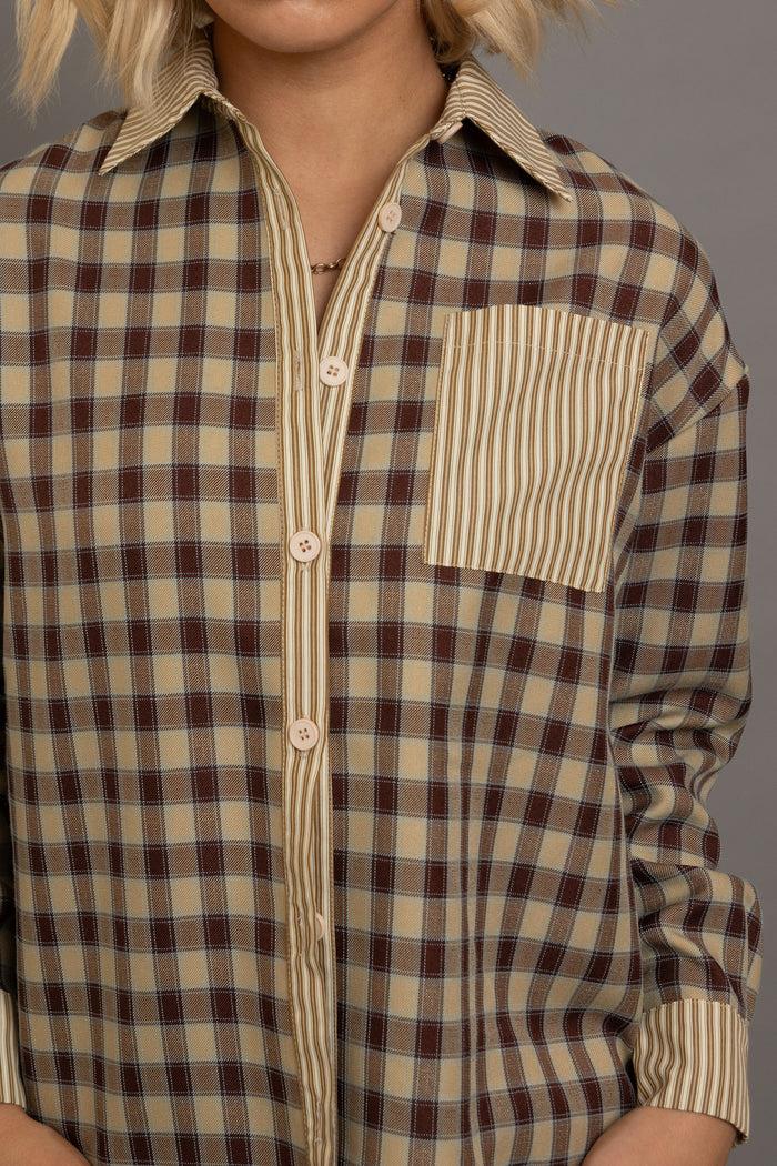 Daisy Street Daisy Street Oversized Check Shirt With Contrast Stripe Pockets