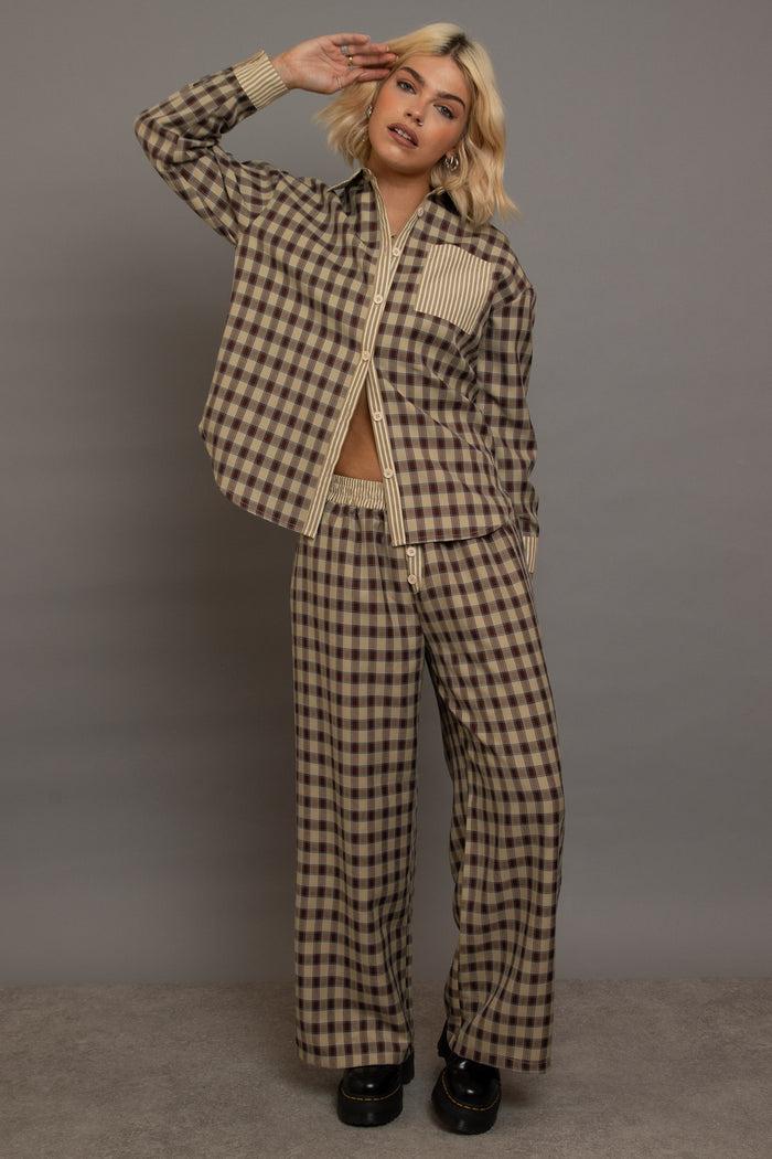 Daisy Street Daisy Street Oversized Check Shirt With Contrast Stripe Pockets