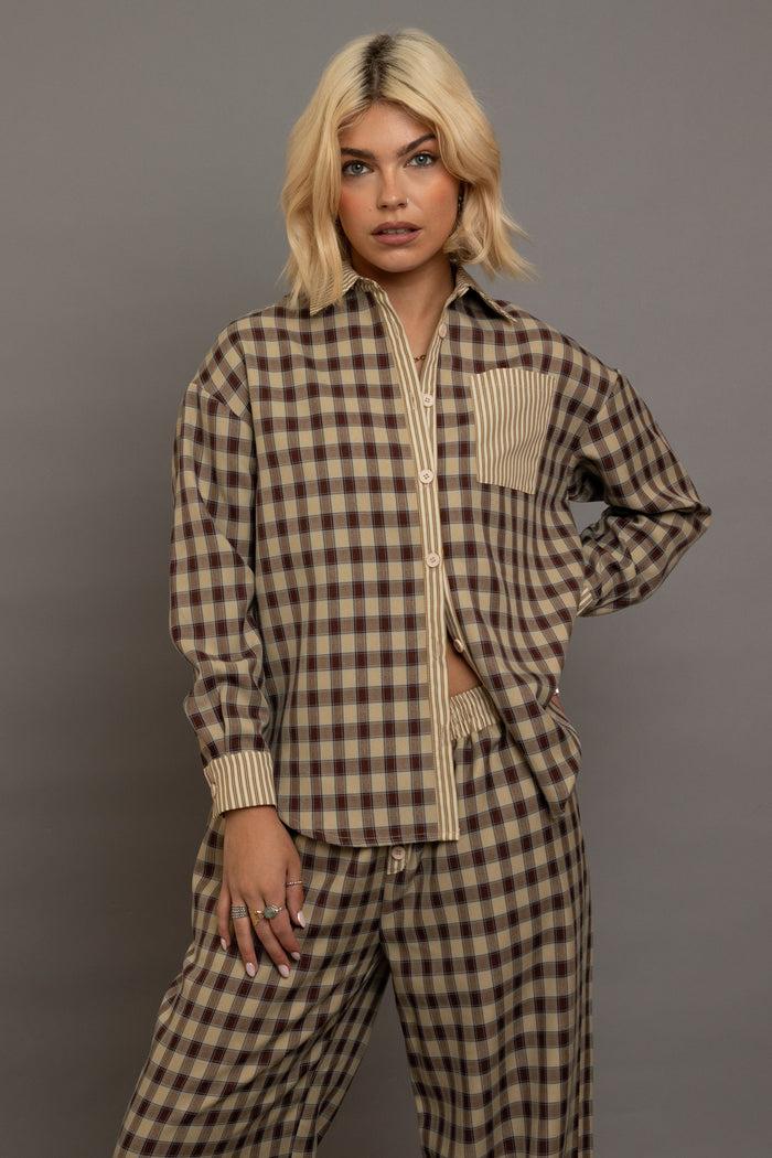 daisy street Daisy Street Oversized Check Shirt With Contrast Stripe Pockets