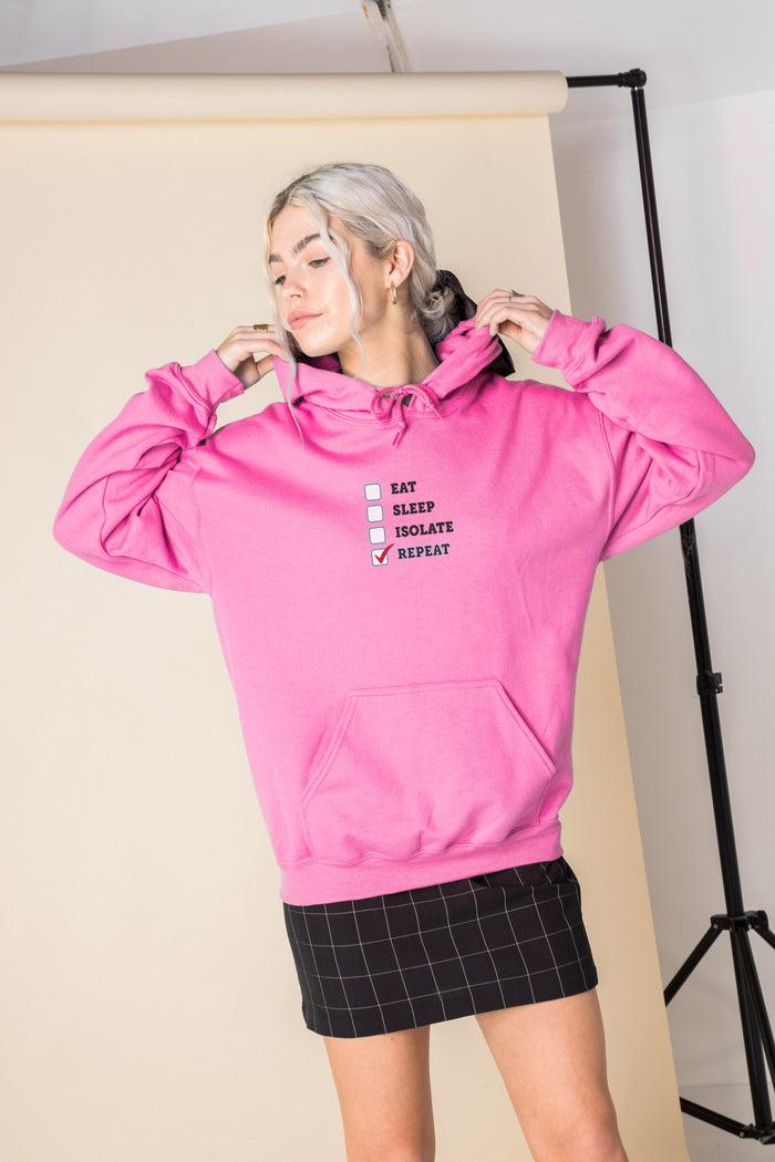daisy street Daisy Street Oversized Hoodie with Eat Sleep Isolate Repeat Print