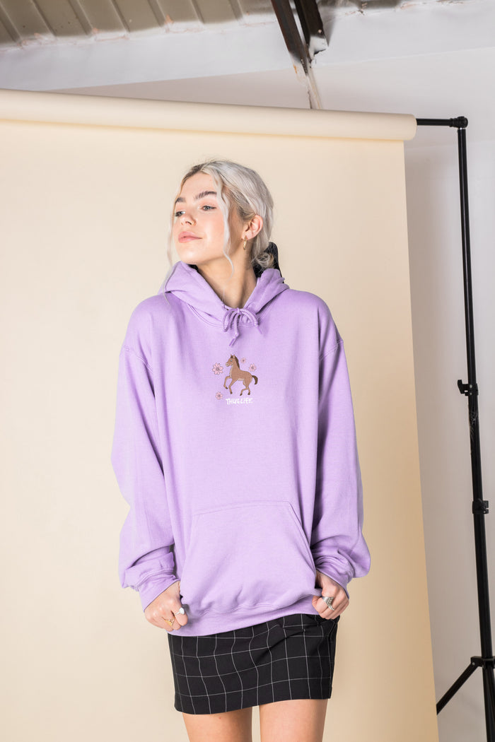 daisy street Daisy Street Oversized Hoodie with Thug Life Pony Print