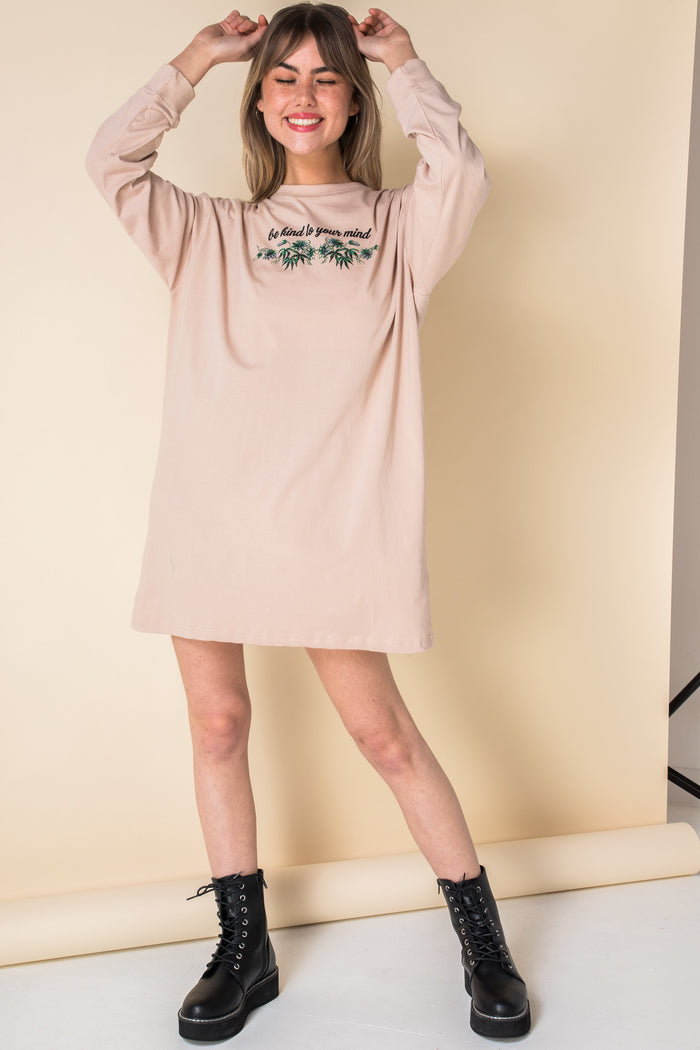 daisy street Daisy Street Oversized Long Sleeve T-Shirt Dress with Be Kind Print