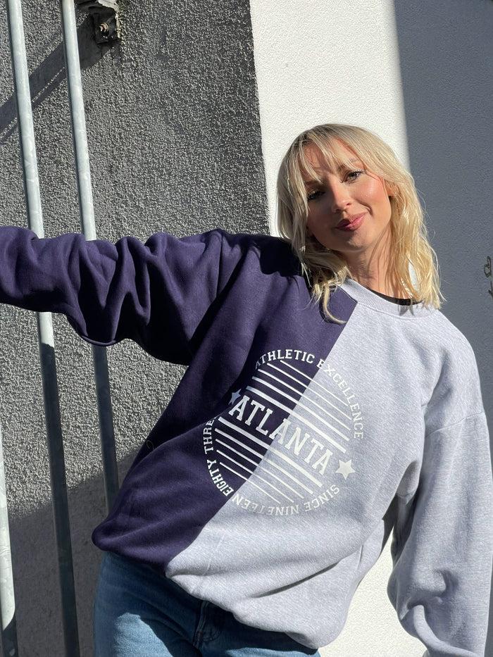 daisy street Daisy Street Oversized Spliced Sweatshirt with Atlanta Print