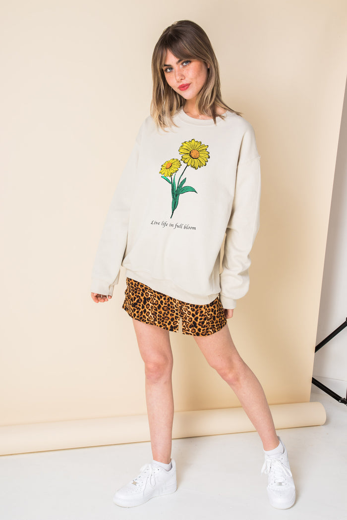 Daisy Street Daisy Street Oversized Sweat With Live Life In Full Bloom Print