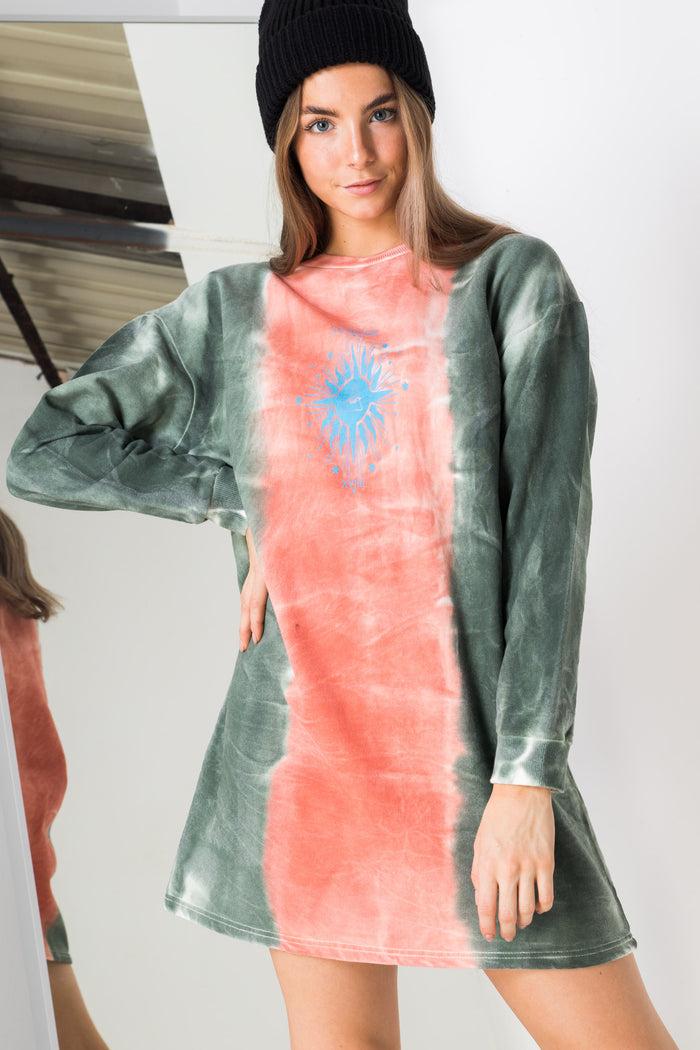 Daisy Street Daisy Street Oversized T-Shirt Dress With Le Soleil Print In Tie-Dye
