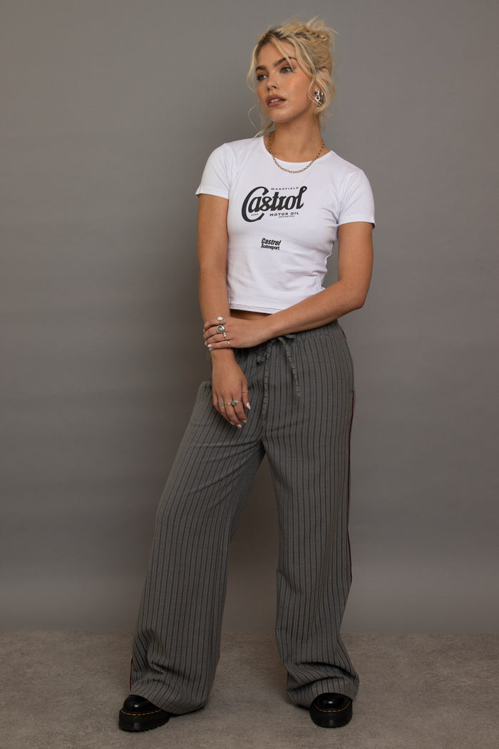 Daisy Street Daisy Street Pinstripe Wide Leg Trousers With Piping Detail