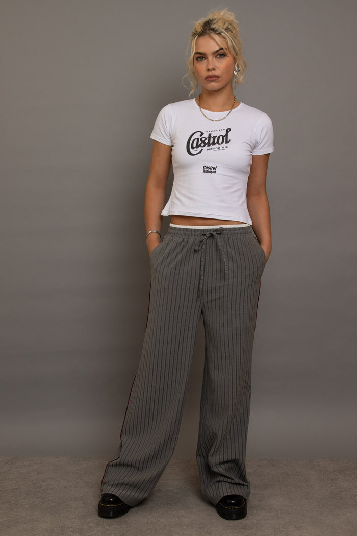 daisy street Daisy Street Pinstripe Wide Leg Trousers With Piping Detail