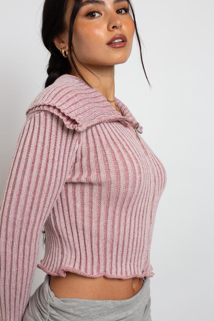 Daisy Street Daisy Street Plated Rib With Statement Collar Cardigan