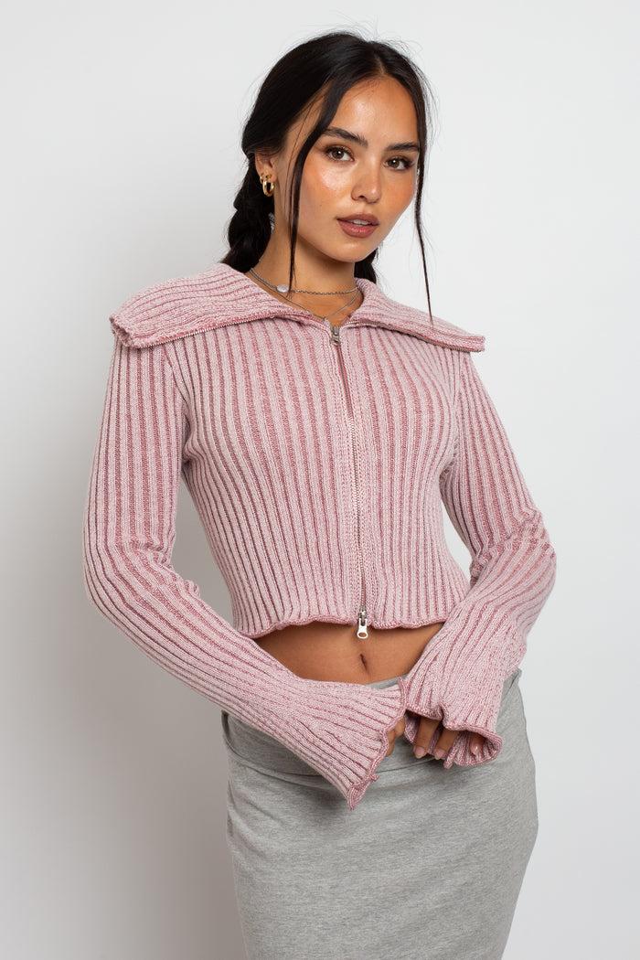 Daisy Street Daisy Street Plated Rib With Statement Collar Cardigan