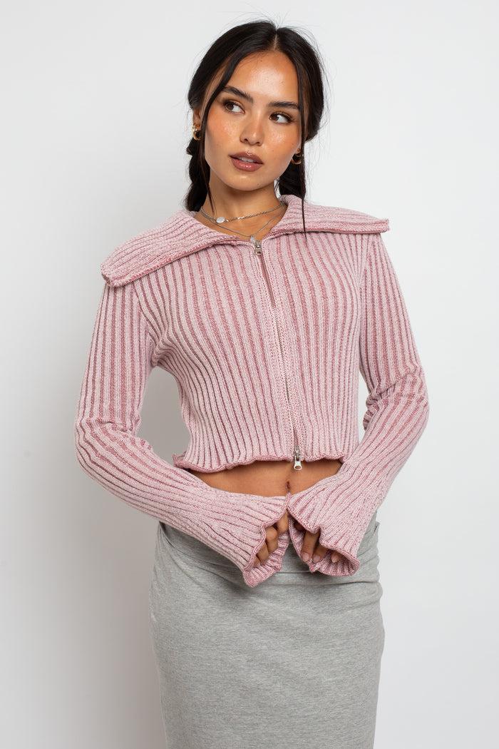 daisy street Daisy Street Plated Rib With Statement Collar Cardigan