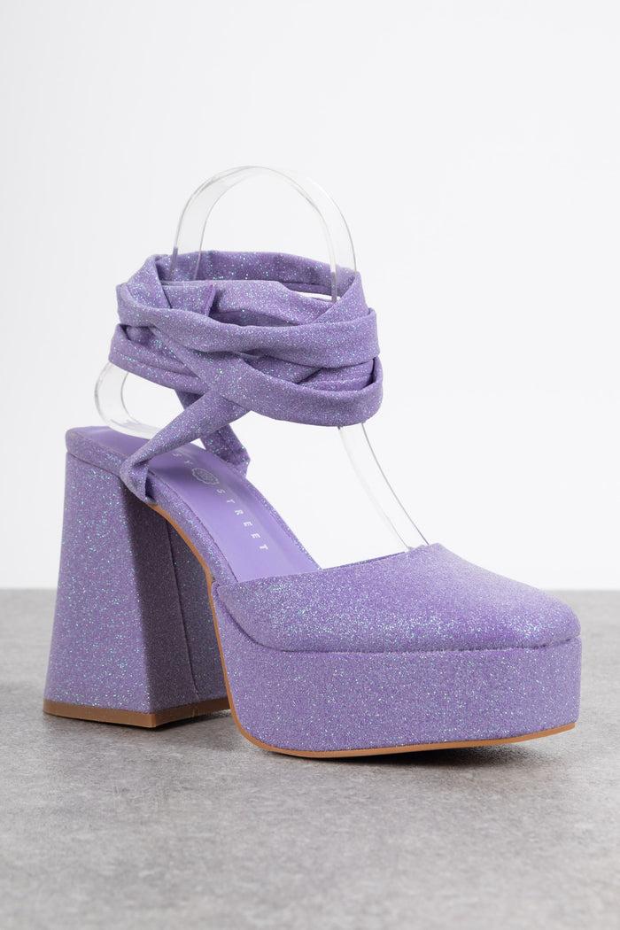 Daisy Street Daisy Street Platform Flared Heeled Shoes In Lilac Glitter