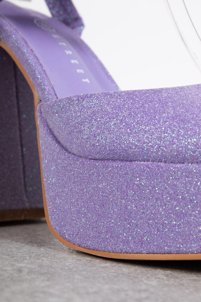 Daisy Street Daisy Street Platform Flared Heeled Shoes In Lilac Glitter