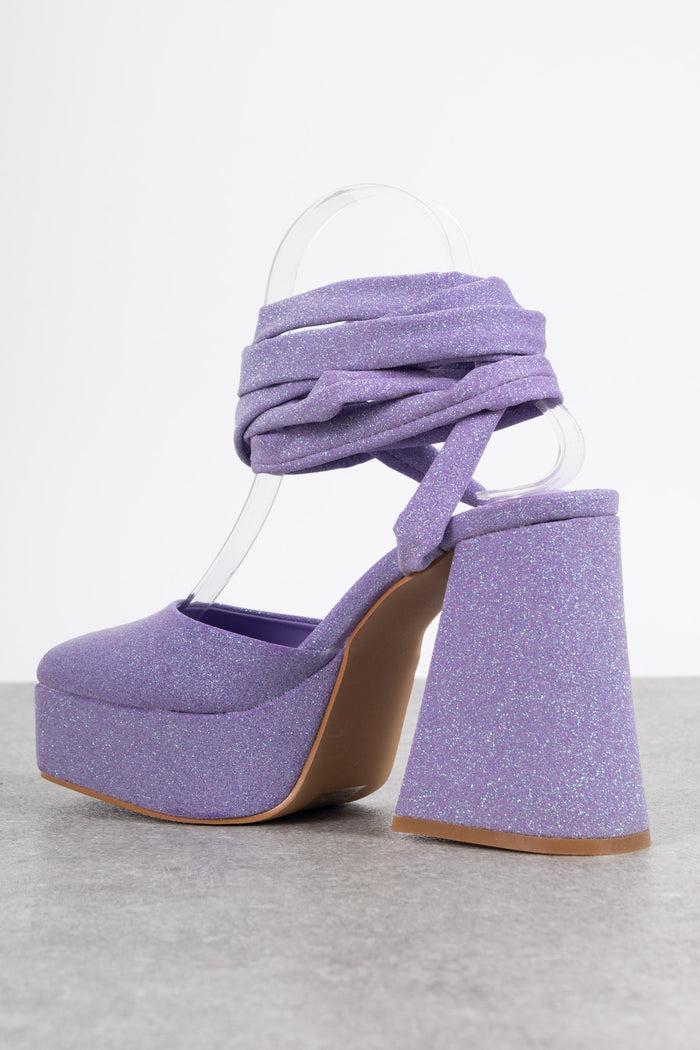 Daisy Street Daisy Street Platform Flared Heeled Shoes In Lilac Glitter