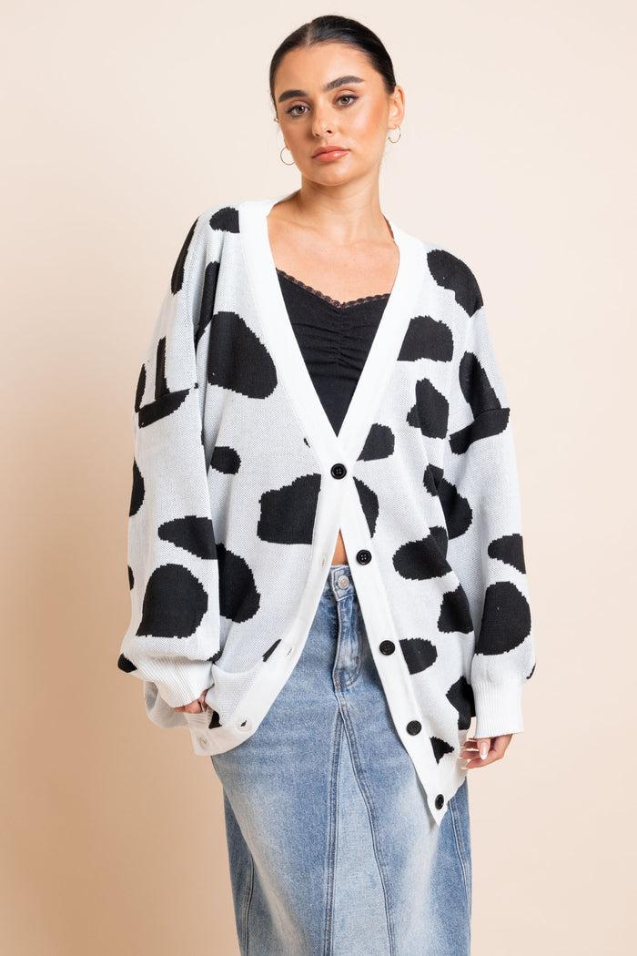 Daisy Street Daisy Street Plus Size Relaxed Cardigan In Dalmatian Spot Knit