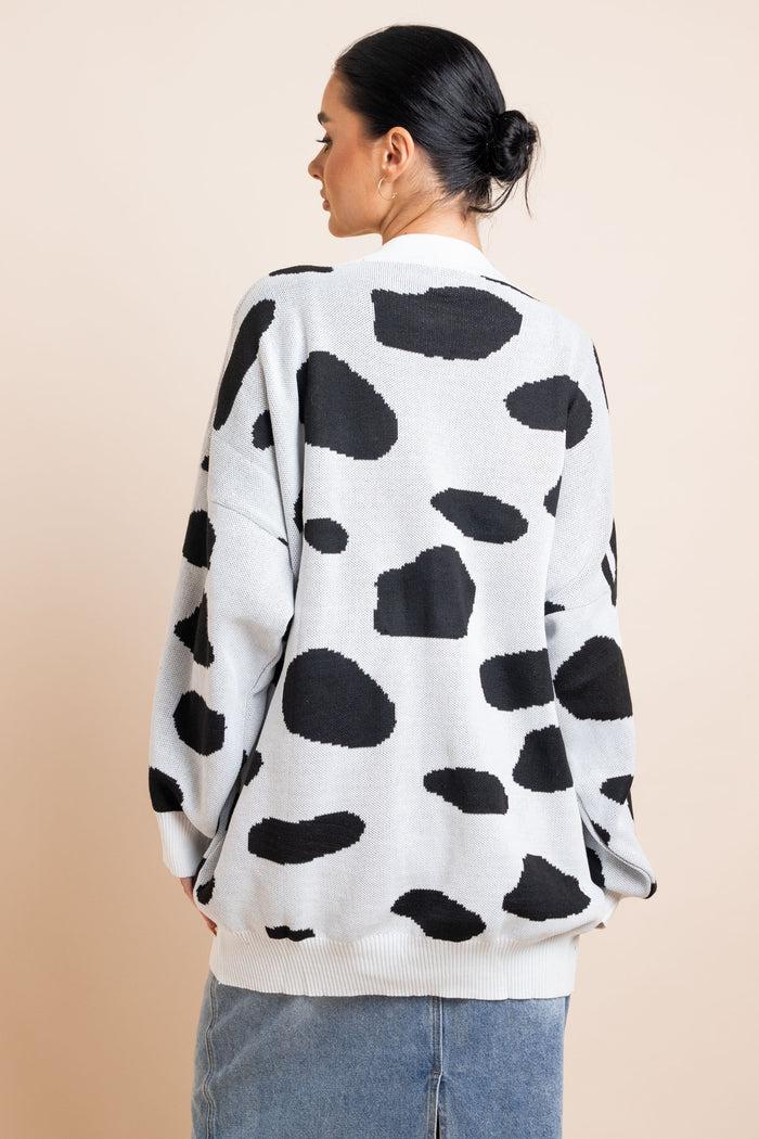 Daisy Street Daisy Street Plus Size Relaxed Cardigan In Dalmatian Spot Knit