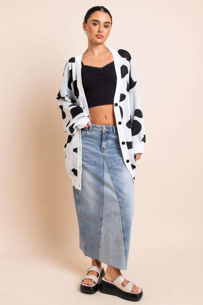 daisy street Daisy Street Plus Size Relaxed Cardigan in Dalmatian Spot Knit