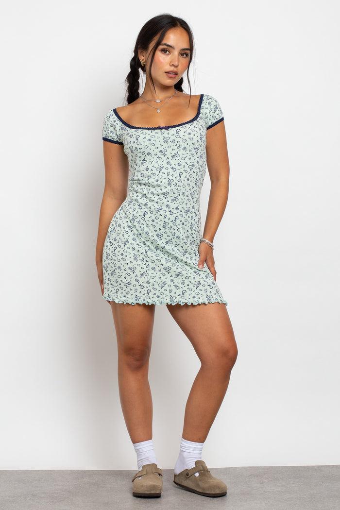 Daisy Street Daisy Street Pointelle Ditsy Milkmaid Mini Dress