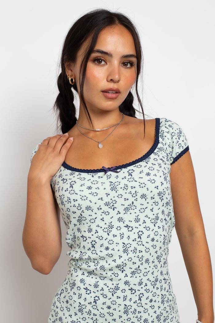 Daisy Street Daisy Street Pointelle Ditsy Milkmaid Mini Dress