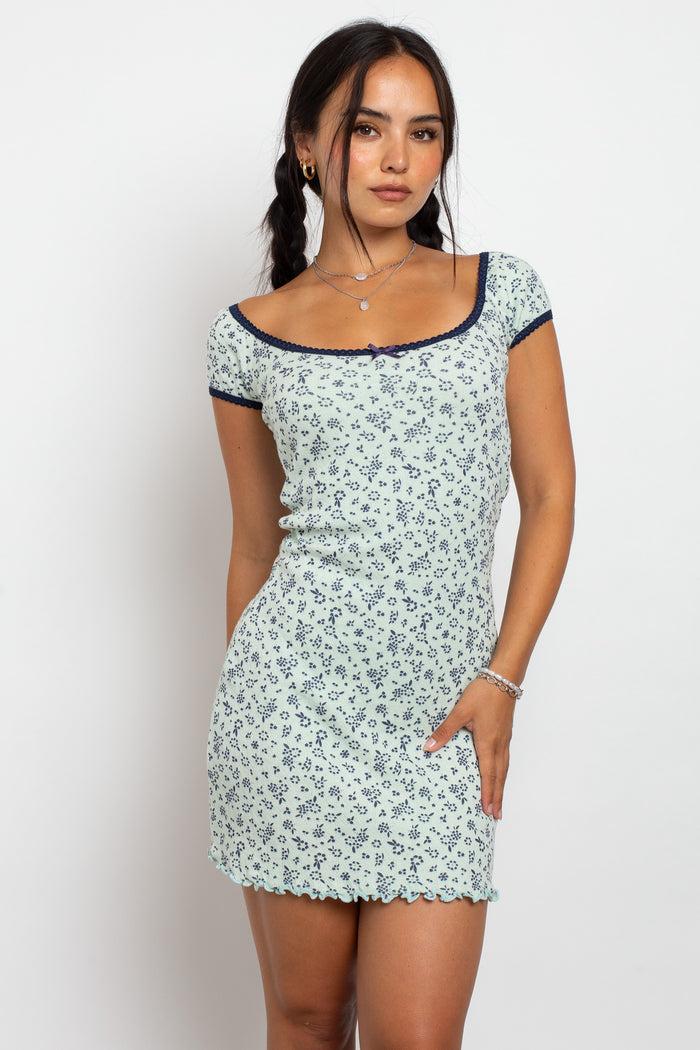 Daisy Street Daisy Street Pointelle Ditsy Milkmaid Mini Dress