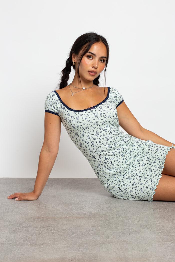 daisy street Daisy Street Pointelle Ditsy Milkmaid Mini Dress