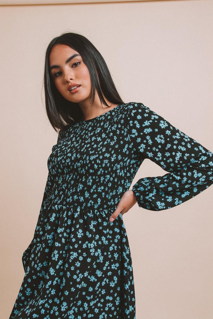 Daisy Street Daisy Street Printed Shirred Smock Dress