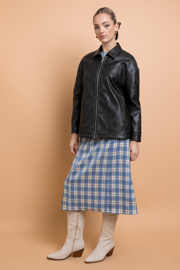 Daisy Street Daisy Street PU Boxy Jacket With Los Angeles Applique