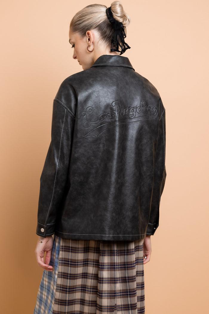 Daisy Street Daisy Street PU Boxy Jacket With Los Angeles Applique