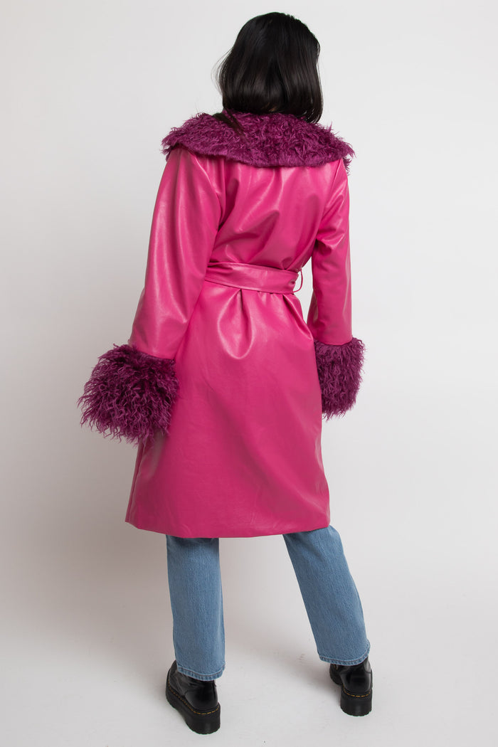 Daisy Street Daisy Street PU Wrap Front Jacket With Faux Fur Cuffs And Collar
